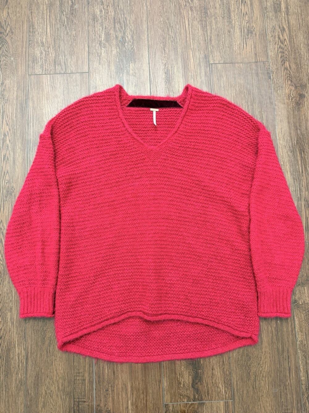 Free People XS Oversized Sweater All Mine Hot Pink Alpaca Bl Slouchy Valentines